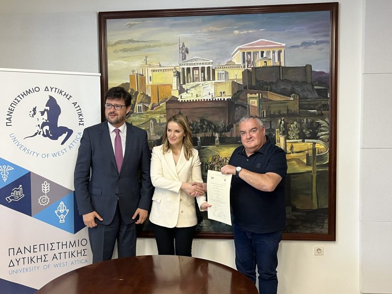 From Left to Right,  His excellency the Moldovan Ambassador to Greece and Cyprus Andrei Popov , Mrs Natalia Spinu Director @ European Institute | Cybersecurity Expert , the rector of University of West Attica Prof. P.Kaldis